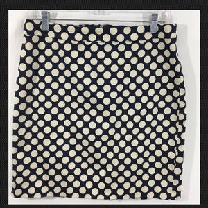 J Crew Navy and Cream Polka Dot Pencil Skirt